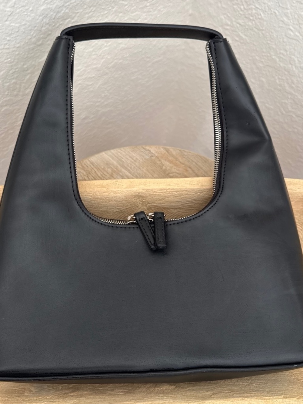 Oak + Fort Black Structured Shoulder Bag Silver Zipper Minimal Chic